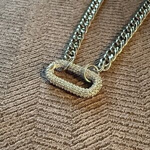 Harper Silver Chain Necklace with Sparkling Oval Pendant - NEW!!